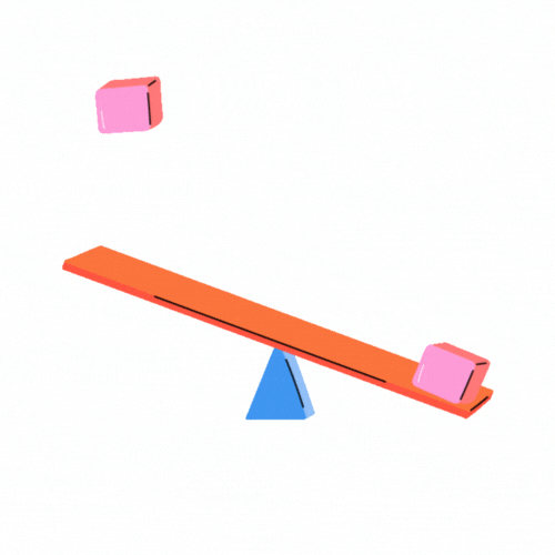 GIF animado de uma gangorra equilibrando pesos como alusão ao estudo de dinâmica